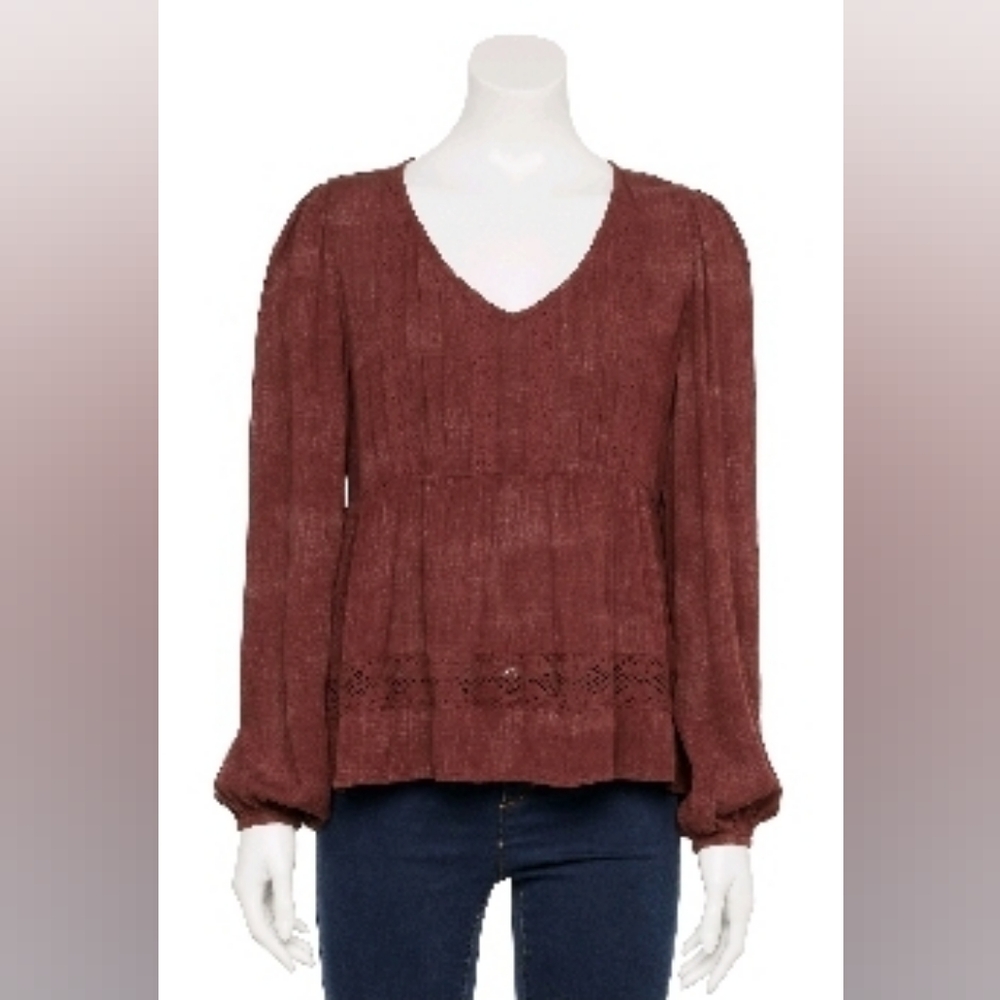 Rewind Junior's Babydoll Longsleeve V-Neck Top